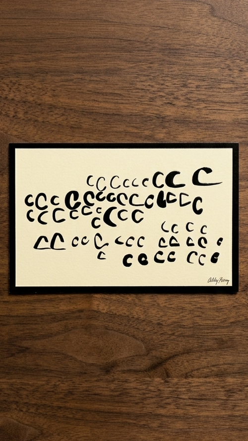 photo of postcard with artwork of scattered hand drawn Cs
